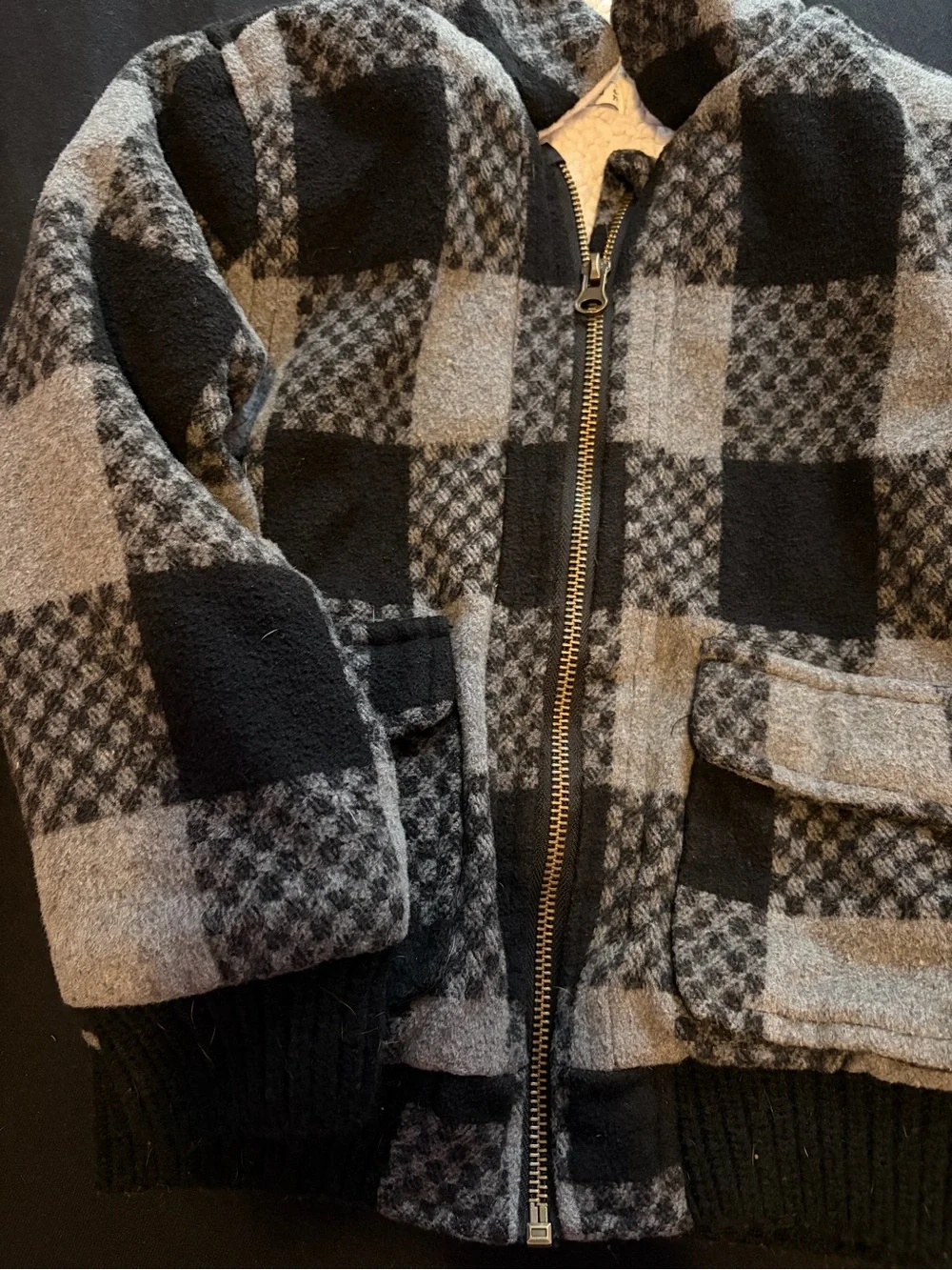Crafted Black & Gray Check Puffer Jacket